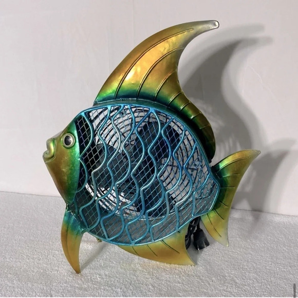 Deco Breeze Blue Yellow  Metal Fish Fan - Picture 11 of 15